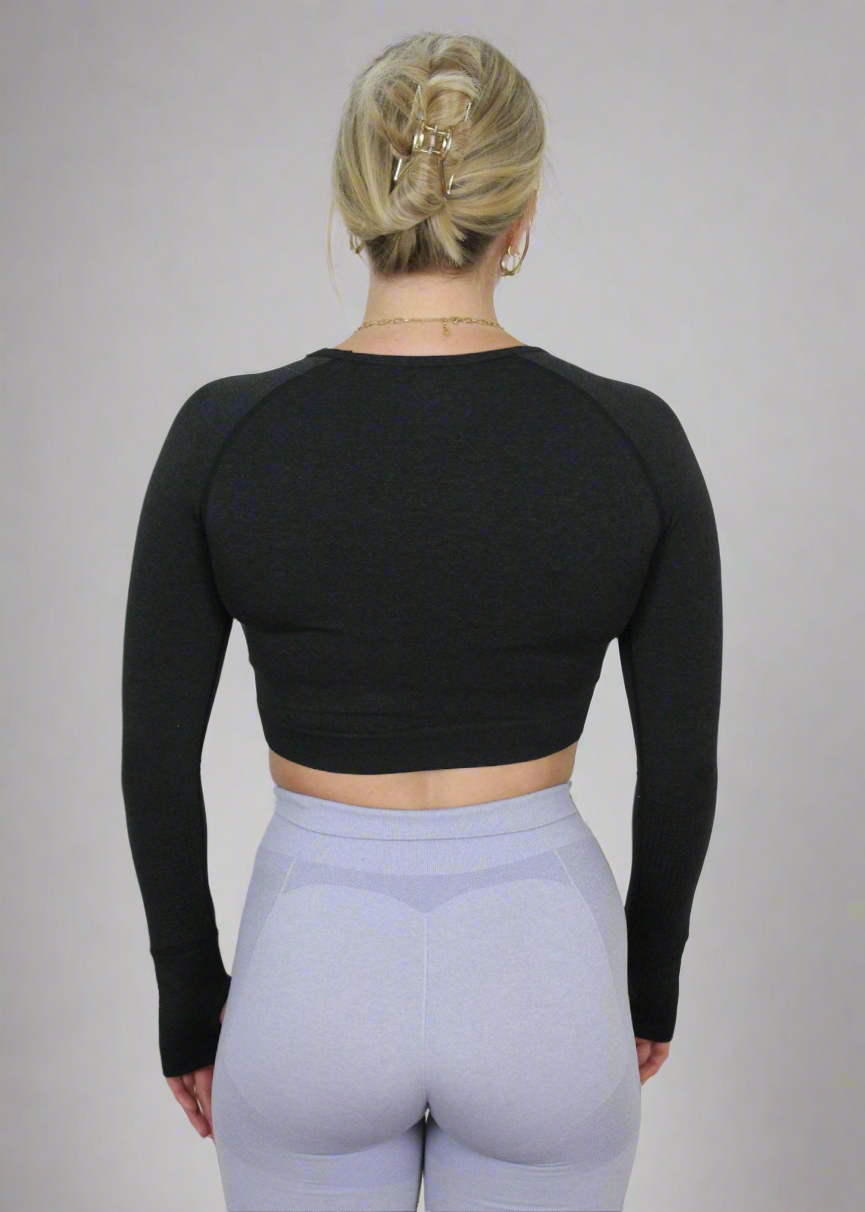 Seamless Long Sleeve Crop Top - Black