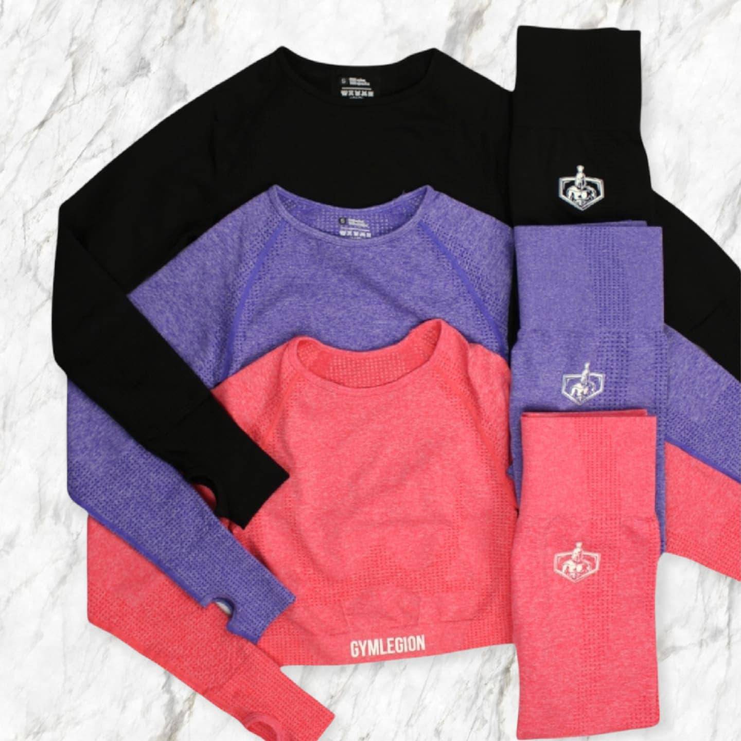 Seamless Long Sleeve Crop Top - Paars - Gymlegion