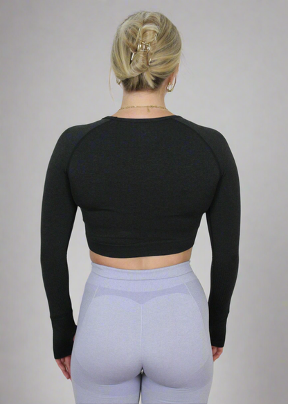 Seamless Long Sleeve Crop Top Zwart