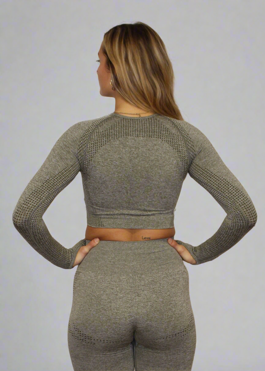 Seamless Long Sleeve Crop Top Valture Green