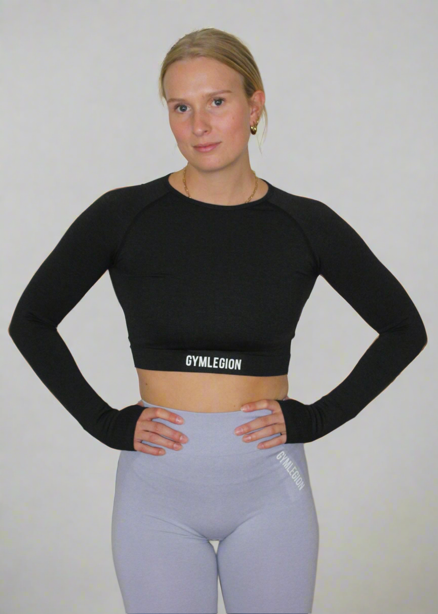 Seamless Long Sleeve Crop Top Zwart